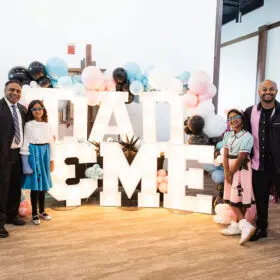 Dads and daughters with DAD & ME light-up letters