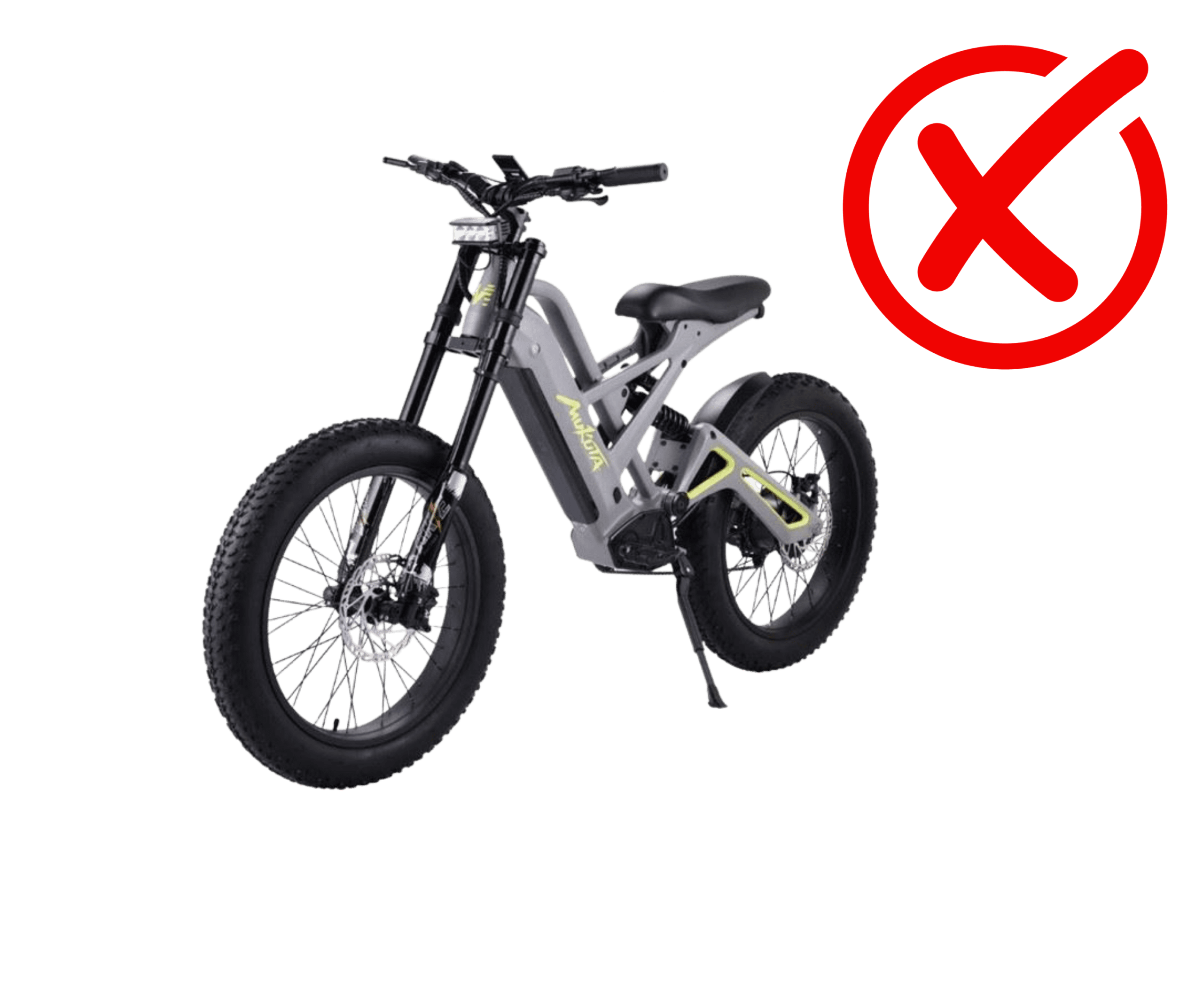 Photo of an Electric Bike that has no pedals with an X